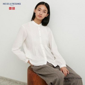 Blouse Uniqlo Pintuck Long Sleeve Mujer Blancas | 456789_PE