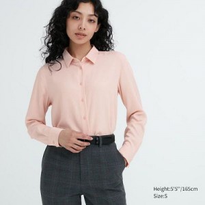 Blouse Uniqlo Rayon Long-Sleeve Mujer Rosas | 827190_PE