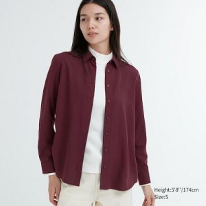 Blouse Uniqlo Rayon Long-Sleeve Mujer Wine | 804715_PE