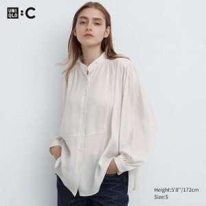 Blouse Uniqlo Volume Long-Sleeve Mujer Blancas | 785049_PE