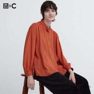 Blouse Uniqlo Volume Long-Sleeve Mujer Naranjas | 423196_PE