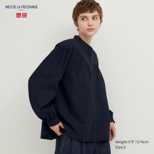 Blouse Uniqlo Volume Long Sleeve Mujer Azul Marino | 932406_PE