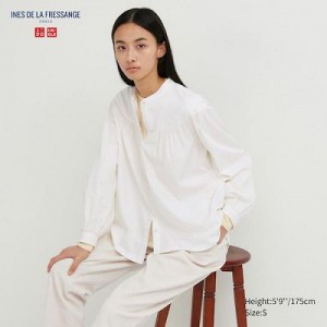 Blouse Uniqlo Volume Long Sleeve Mujer Blancas | 257103_PE