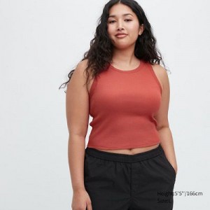 Bra Top Uniqlo Acanalado Cropped Sleeveless Mujer Naranjas | 329587_PE