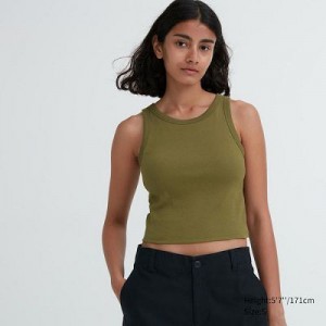 Bra Top Uniqlo Acanalado Cropped Sleeveless Mujer Verde Oliva | 531746_PE