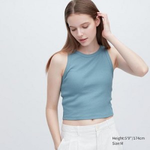 Bra Top Uniqlo Acanalado Cropped Sleeveless Mujer Azules | 74831_PE