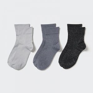 Calcetines Uniqlo Crew Glitter (3 Pairs) Mujer Gris | 197840_PE