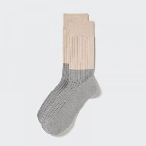 Calcetines Uniqlo HEATTECH Color Block Hombre Gris | 915046_PE