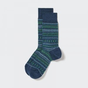 Calcetines Uniqlo HEATTECH Fair Isle Hombre Azules | 64128_PE