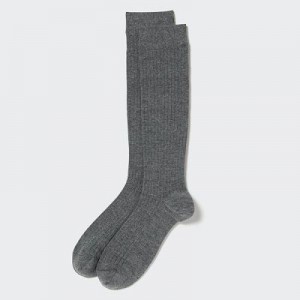 Calcetines Uniqlo HEATTECH Wide-Acanalado Knee-High Hombre Gris | 395102_PE