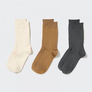 Calcetines Uniqlo Wide Acanalado (3 Pairs) Mujer Natural | 296371_PE