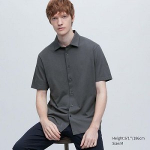 Camisa Polo Uniqlo AIRism Full Open Short-Sleeve Hombre Gris | 145387_PE