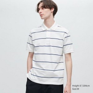 Camisa Polo Uniqlo Dry Pique A Rayas Short-Sleeve Hombre Blancas | 738106_PE