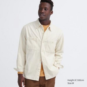 Camisas Uniqlo Corduroy Work Long-Sleeve Hombre Blancas | 942610_PE