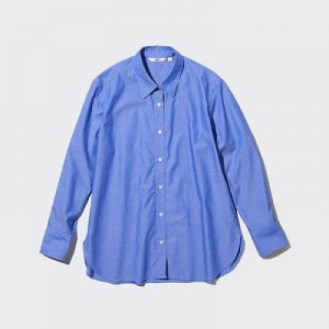 Camisas Uniqlo Cotton Long-Sleeve Mujer Azules | 904257_PE