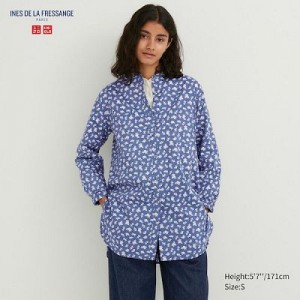 Camisas Uniqlo Cotton Silk Long-Sleeve Mujer Azules | 128947_PE