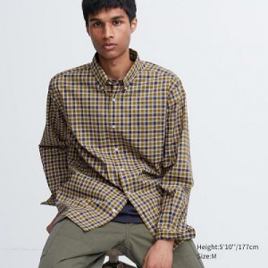 Camisas Uniqlo Extra Fine Cotton Broadcloth Checked Long-Sleeve Hombre Amarillo | 961457_PE