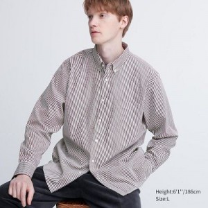 Camisas Uniqlo Extra Fine Cotton Broadcloth A Rayas Long-Sleeve Hombre Marrones | 167589_PE