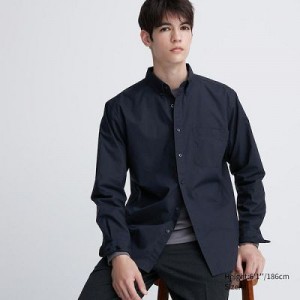 Camisas Uniqlo Extra Fine Cotton Broadcloth Long-Sleeve Hombre Azul Marino | 342106_PE