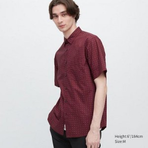 Camisas Uniqlo Extra Fine Cotton Short-Sleeve Hombre Wine | 376852_PE