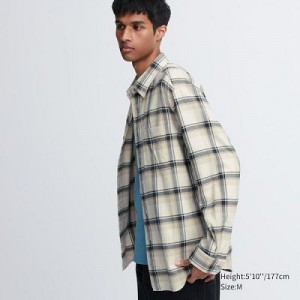 Camisas Uniqlo Flannel Checked Long-Sleeve Hombre Natural | 945632_PE