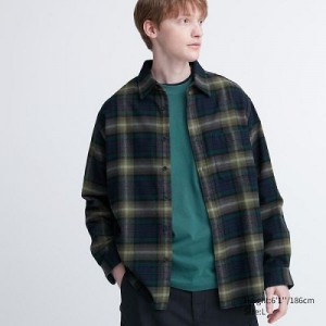 Camisas Uniqlo Flannel Checked Long-Sleeve Hombre Verde | 946053_PE