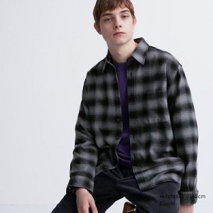 Camisas Uniqlo Flannel Checked Long-Sleeve Hombre Gris | 946315_PE