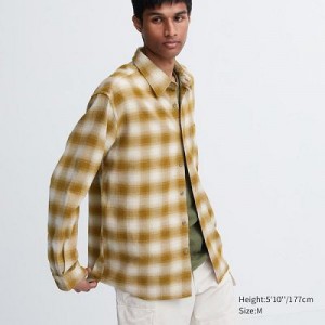 Camisas Uniqlo Flannel Checked Long-Sleeve Hombre Amarillo | 759016_PE