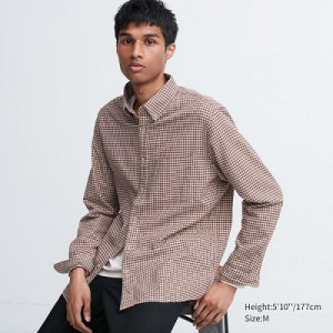 Camisas Uniqlo Flannel Checked Long-Sleeve Hombre Rojas | 561908_PE