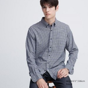 Camisas Uniqlo Flannel Checked Long-Sleeve Hombre Azul Marino | 619387_PE