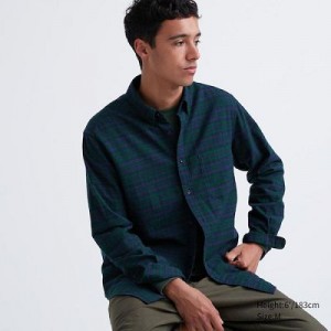 Camisas Uniqlo Flannel Checked Long Sleeve Hombre Verde | 85176_PE