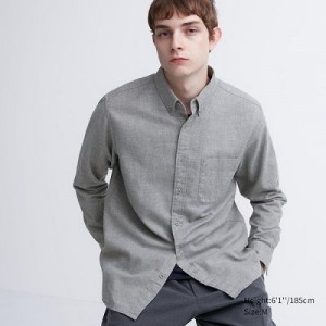 Camisas Uniqlo Flannel Long-Sleeve Hombre Gris | 542709_PE