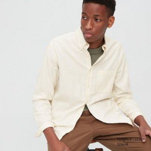 Camisas Uniqlo Flannel Long-Sleeve Hombre Blancas | 867140_PE