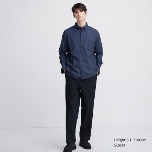 Camisas Uniqlo Flannel Long-Sleeve Hombre Azules | 473128_PE