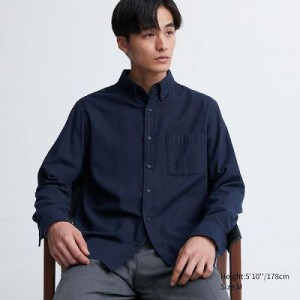 Camisas Uniqlo Flannel Long-Sleeve Hombre Azul Marino | 957802_PE