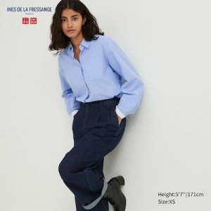 Camisas Uniqlo Oxford Long-Sleeve Mujer Azules | 71936_PE