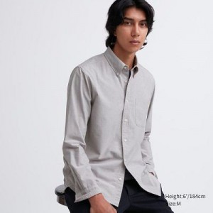 Camisas Uniqlo Oxford Slim-Fit Long-Sleeve Hombre Gris | 270365_PE