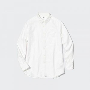 Camisas Uniqlo Oxford Slim-Fit Long-Sleeve Hombre Blancas | 579823_PE