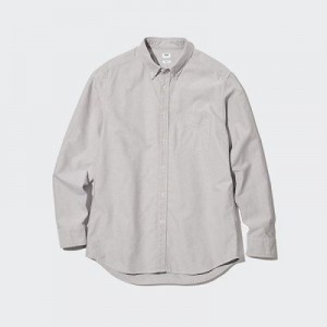 Camisas Uniqlo Oxford Slim-Fit Long-Sleeve Hombre Gris | 914302_PE