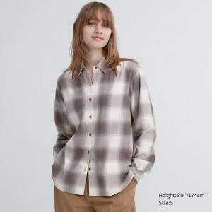 Camisas Uniqlo Soft Brushed Checked Long-Sleeve Mujer Marrones | 274685_PE