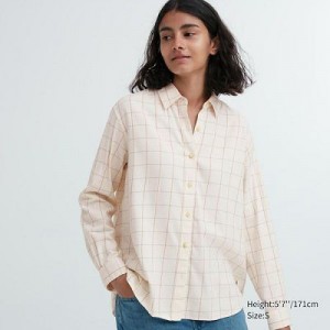 Camisas Uniqlo Soft Brushed Checked Long-Sleeve Mujer Blancas | 857104_PE