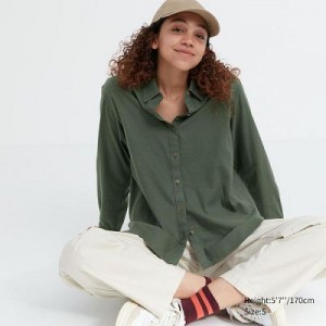 Camisas Uniqlo Soft Brushed Long-Sleeve Mujer Verde | 972834_PE