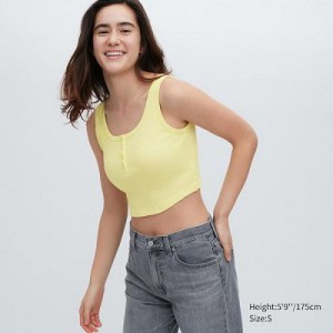 Camiseta Tirantes Uniqlo Acanalado Henley Neck Cropped Mujer Amarillo | 713605_PE