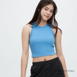 Camiseta Tirantes Uniqlo Acanalado Racer Back Cropped Mujer Azules | 15793_PE