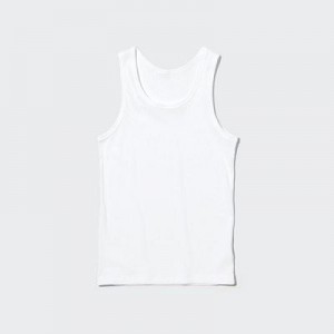 Camiseta Tirantes Uniqlo Dry Color Acanalado Hombre Blancas | 267590_PE