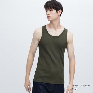 Camiseta Tirantes Uniqlo Dry Color Acanalado Hombre Verde Oliva | 651372_PE