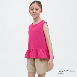 Camiseta Uniqlo AIRism Cotton Frill Sleeveless Niños Rosas | 971402_PE