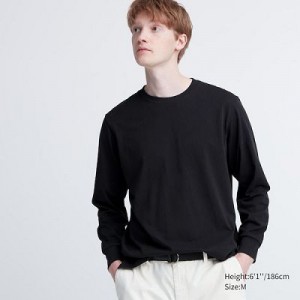 Camiseta Uniqlo AIRism Cotton UV Protection Crew Neck Hombre Negras | 819573_PE