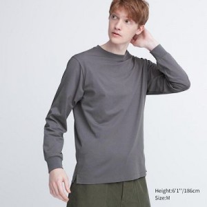 Camiseta Uniqlo AIRism Cotton UV Protection Crew Neck Long-Sleeve Hombre Gris | 681720_PE