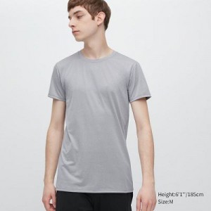 Camiseta Uniqlo AIRism Crew Neck Short-Sleeve Hombre Gris | 783941_PE